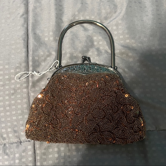 Vintage Carlos Fellini handbag clutch beaded sequins metal handles - Picture 1 of 11